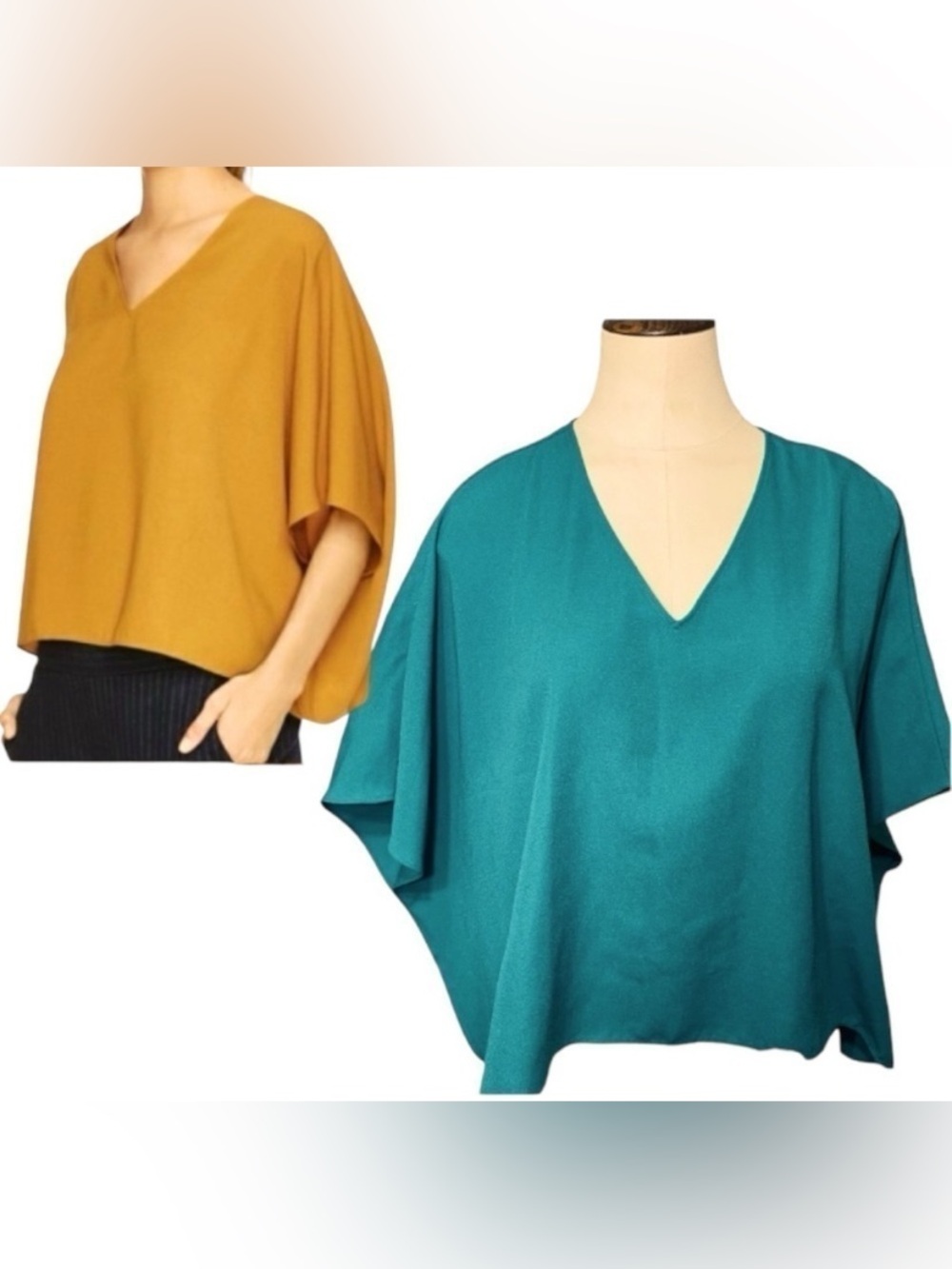 Aritzia Babaton Green Crepe Blouse Sz S Oversized Dolman Short Sleeve Shirt - Picture 1 of 13